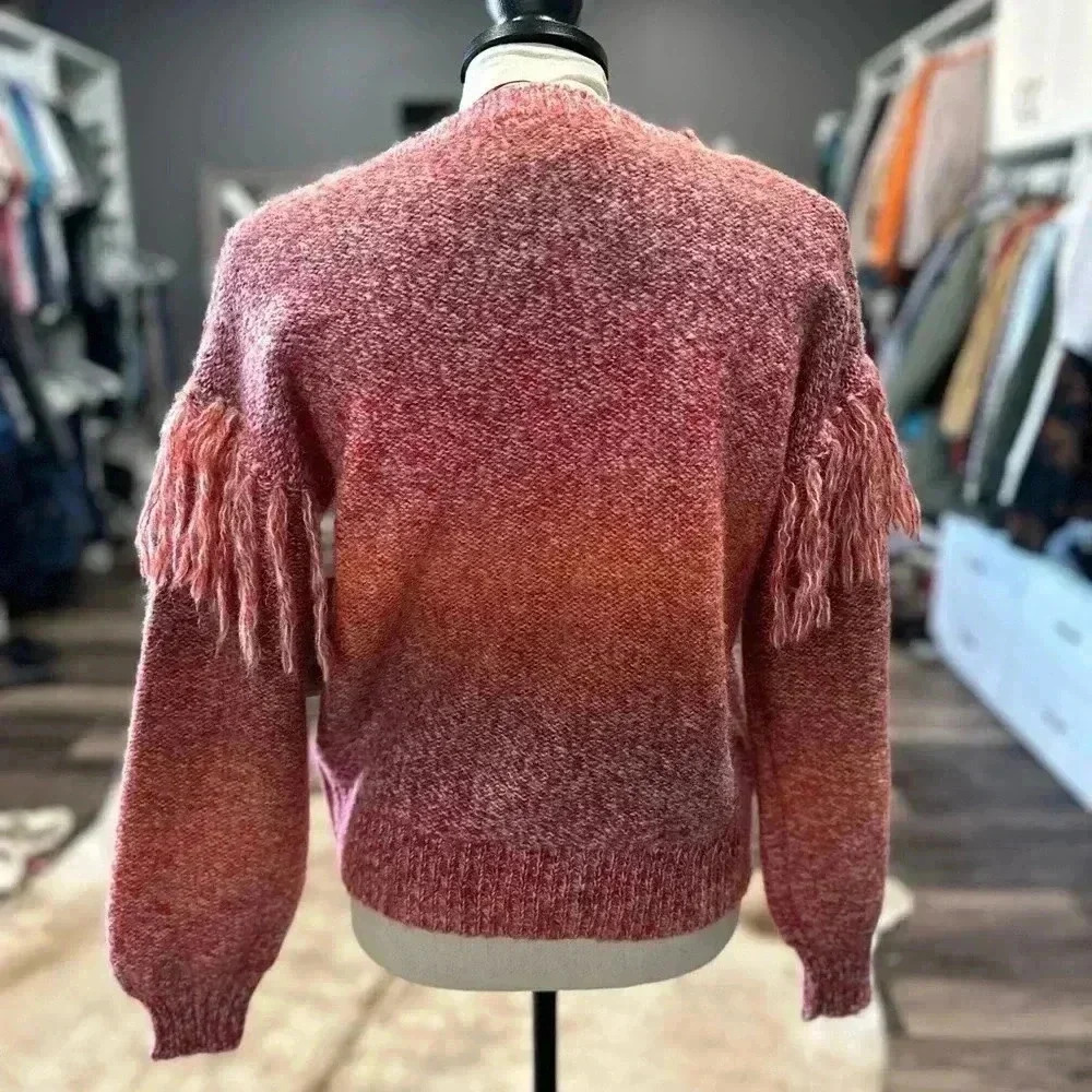 Frye and Co Sweater Womens XS Orange Pink Ombre Fringe LS Western Boho NWT - Picture 8 of 10